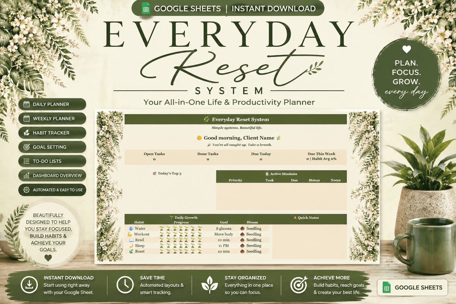 Everyday Reset System planner mockup