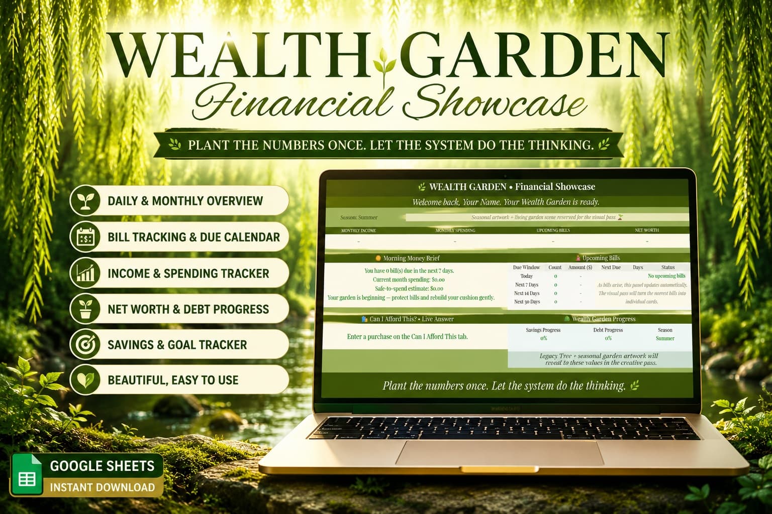 Wealth Garden Financial Showcase planner mockup